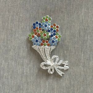 Vintage Napier Multicolor Flower Bouquet Rhinestone Brooch